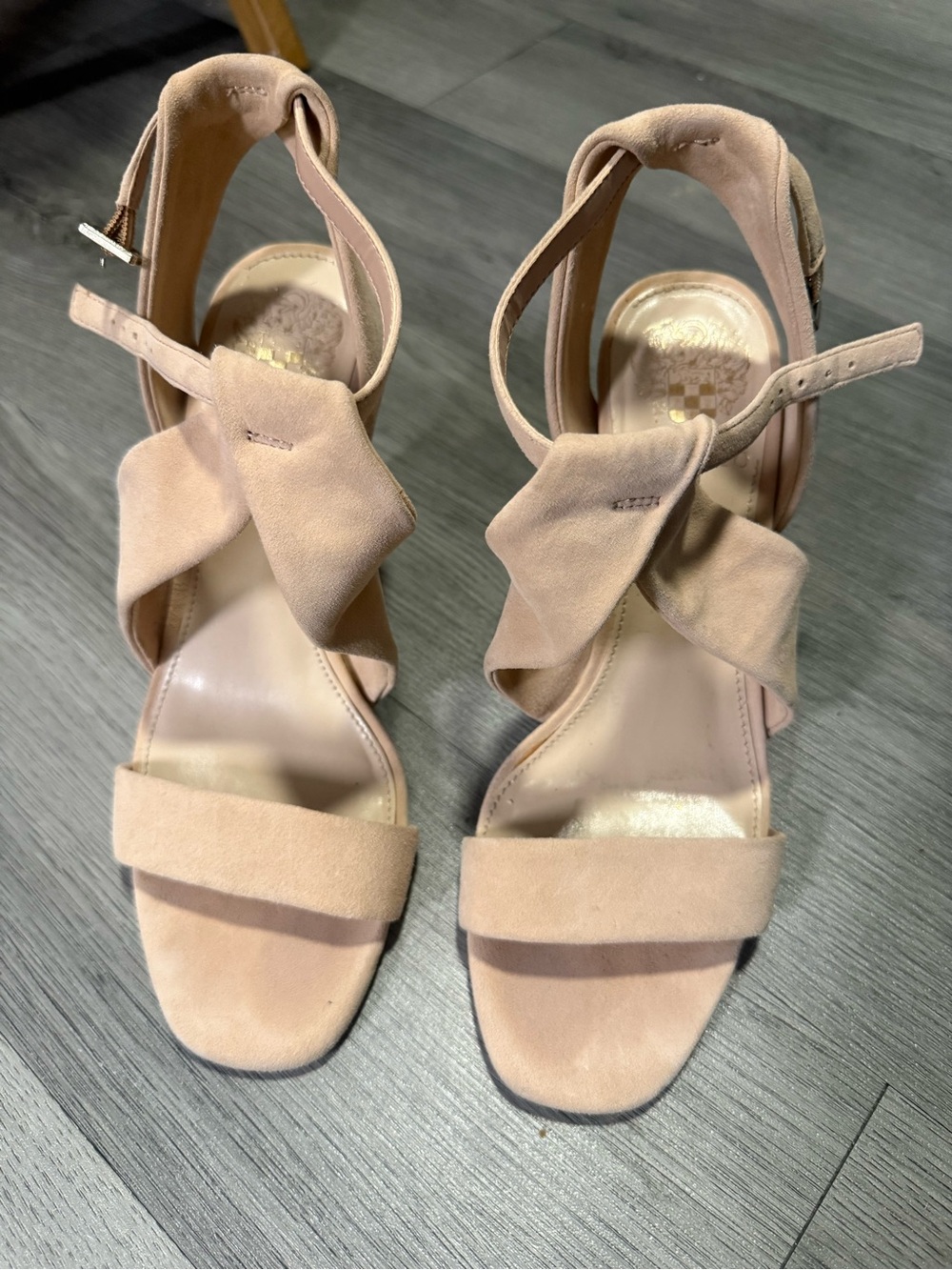 Vince Camuto Nude Suede Ankle-Strap Heels